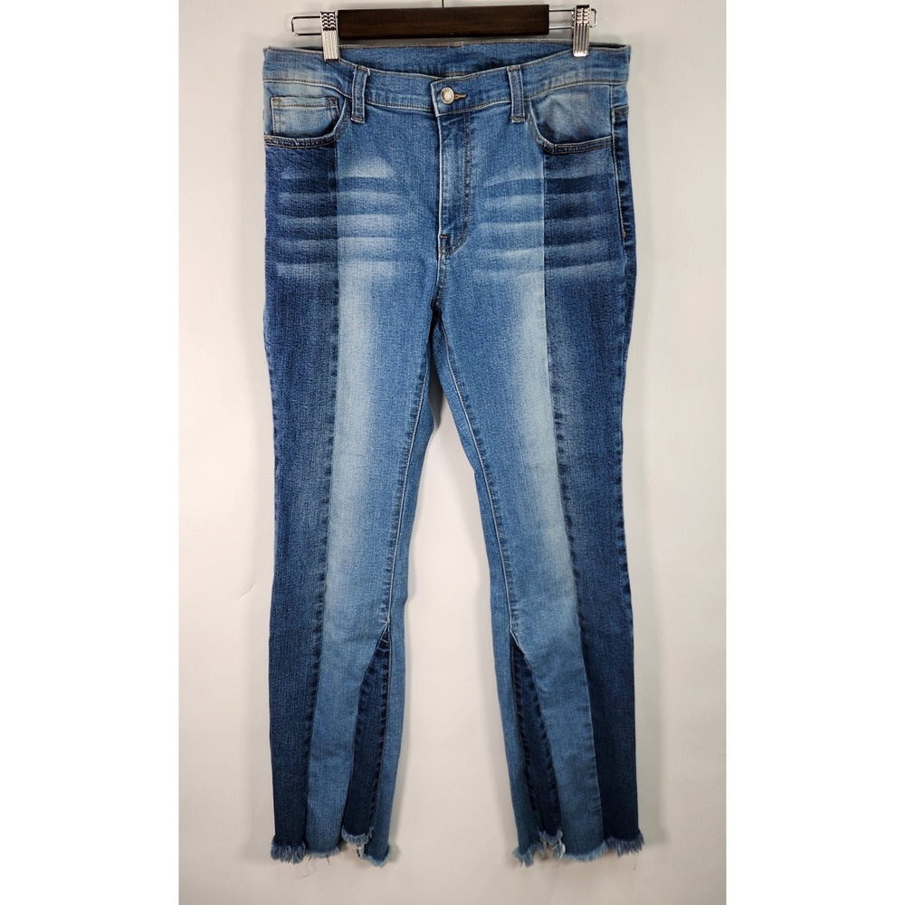 Litz Two Tone Raw Hem Jeans Women's 32 Stretch Denim Boho Y2K 70's